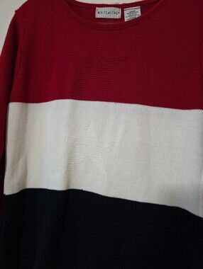 White Stag Americana Sweater Red White Blue Embossed Stars Coastal Preppy Medium